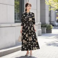 美品 ダイアグラム 矢田亜希子さん着用 花柄ロングワンピース 長袖