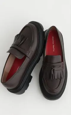 バヤコ コラボ新品 フリンジタッセル厚底ローファーブラウン38 (24cm相当)