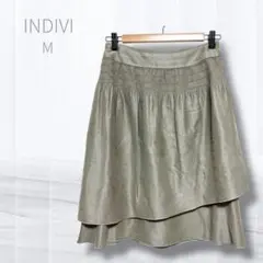 INDIVI インディヴィ ティアードフレアスカート M グレージュ 日本製