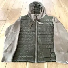 オリーブグリーン フード付きキルティングジャケットダウン