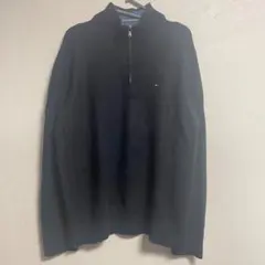 TOMMYニット　古着　L ブラック　ワンポイント