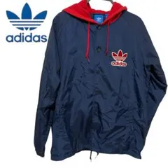 adidas フード付きナイロンジャケット ネイビー/レッド　ブルゾン　美品