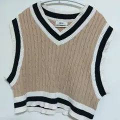 WEGO ケーブル編み Vネック ニットベスト Fサイズ