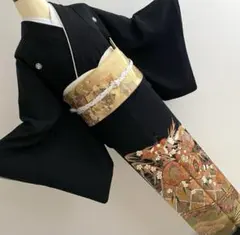 五ツ紋 黒留袖 正絹 丸洗い済み 帯など５点セット❣️結婚式 披露宴　 値段交渉可