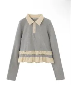 idem border frill polo shirt グレー