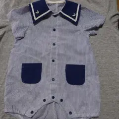 セーラー襟ロンパース 青と白ストライプ