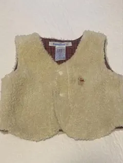 familiar ボアベスト クリーム色 チェック柄