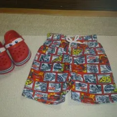 【美品 】90㎝水着＆【新品】サンダル14㎝(小さめ) カーズ、ビーサンセット