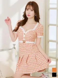 【新品未使用】ジュエルズ　チェックツイードプリーツスカートドレス　袖ありキャバ