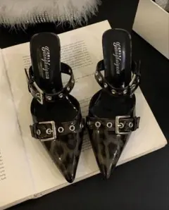 shein ミュールサンダル　ヒョウ柄　レオパード　ハイヒール