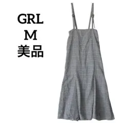 美品 GRL チェックキャミワンピ ハイウエスト フレア ロング グリーン M
