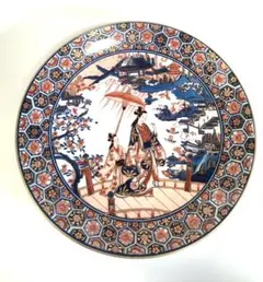 有田焼 松九寿人 色絵傘美人文大皿 27.5CM江戸時代の古伊万里様式（金襴手）