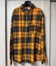 新品タグ付き H&M オレンジ/黒 チェック柄 長袖シャツ L