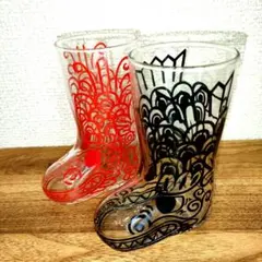 ブーツ型ガラスグラス 2個セット 赤 黒