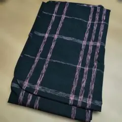 カジュアル着物 黒とピンクのストライプ　クリーニング済み