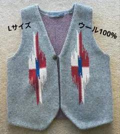 【ほぼ新品】niko and ネイティブ柄 ニットベスト ウール100% L