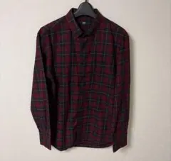 ユニクロ チェック柄長袖シャツ レッド系 ボタンダウン メンズ