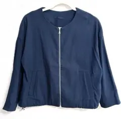 ♡美品·ジーユーGUシンプルソフトジャージーノーカラージャケット D.NVY♡