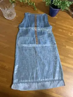 水色 ノースリーブ シフォンチュニック レース付き