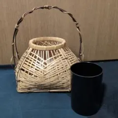 定竹斎作 手付き竹籠 竹編籠 花籠 煎茶道具 竹編細工 花器 花入 | Mercari