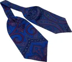 未使用★エトロシルクプリントアスコットタイ★ペイズリー★ダークブルーベース