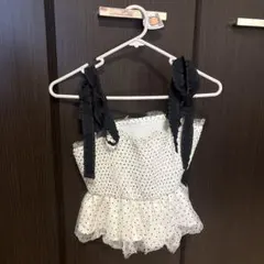 ドット柄 フリル キャミソール ブラック ホワイト