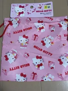 【韓国ダイソー】Hello Kitty 巾着袋 ピンク 18x17cm