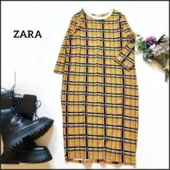 ZARA/ザラ●未使用品美品♪チェック柄コントラストテクスチャー入りワンピース