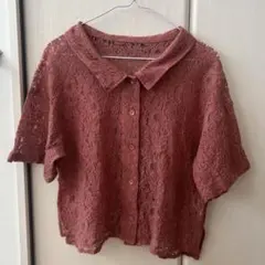 ByeBye ローズピンクレースシャツシースルーレディース服春夏Mサイズのサムネイル
