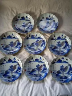 骨董　アンティーク　亀山焼　亀山製　染付　蝶々　鳳凰　霊芝　鉢　深鉢　蜻蛉手 骨董 アンティーク 亀山焼 亀山製 染付 蝶々 鳳凰 霊芝 鉢 深鉢 蜻蛉