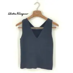 B0350/美品【F/XS相当】フェラガモ/カットソー/ベスト/黒/綿/Vネック