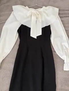 GRL フリル付きロングワンピース S 黒白