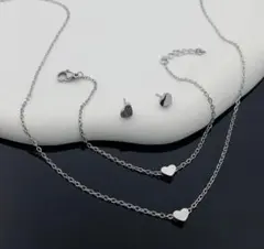 3セット人気 シンプルハート ネックレスピアスブレスレット サージカルステンレス