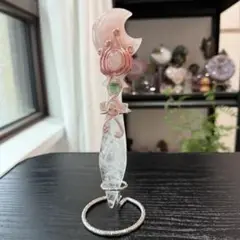 天然石ローズクォーツ＆水晶の魔法棒　置物NO.100208