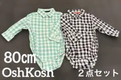 OshKosh ロンパース 2枚セット ギンガムチェック　80㎝　黒と緑のサムネイル