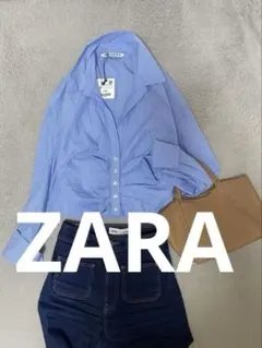 【ZARA】ストライプ ギャザー クロップドブラウス