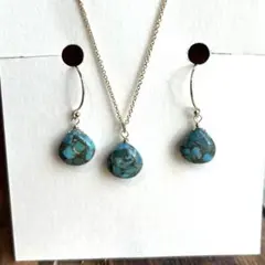 14kgf ブルーコッパーターコイズのピアス　ネックレス　セット　ハンドメイド