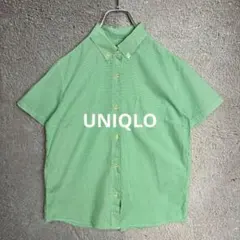 UNIQLO ボタンダウンシャツ 半袖 ギンガムチェック 緑 グリーン Lサイズ