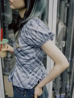 RAIVE String Shirring Blouse ブルーチェック - メルカリ