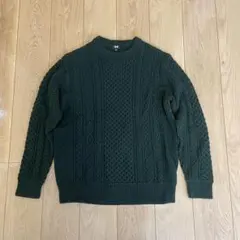 ユニクロ ケーブルニットセーター ダークグリーン XL