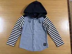 子供服130 FOインターナショナルフード付きシャツ グレー/ストライプ