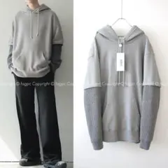 MM6 スリーブニット レイヤード スウェット フーディー スプライスド