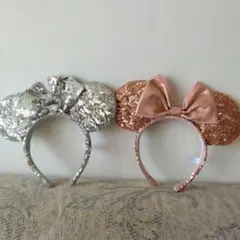 ディズニー ミニー カチューシャ スパンコール シルバー、ピンク2点セット
