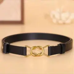 ブラックレザーベルト ゴールドバックル男女兼用