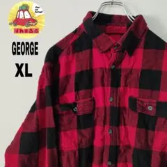 usa古着 GEORGE ネルシャツ　XL レッド　ブラック　チェック