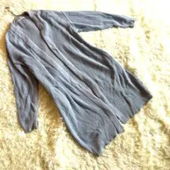 美品　リブ編み グレー 長袖カーディガン　羽織り