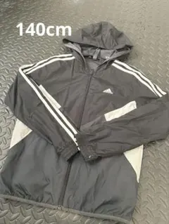 adidas キッズ140cm フード付きジャケット 黒/グレー