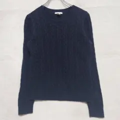 エイチアンドエム ケーブル編み クルーネック ニット ネイビー 長袖