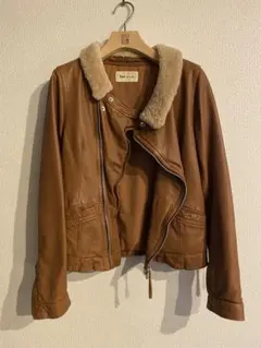 ブラウンレザー　ライダースジャケット