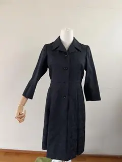 黒　ダークブルー 七分袖 ひざ丈ワンピース　チェック柄